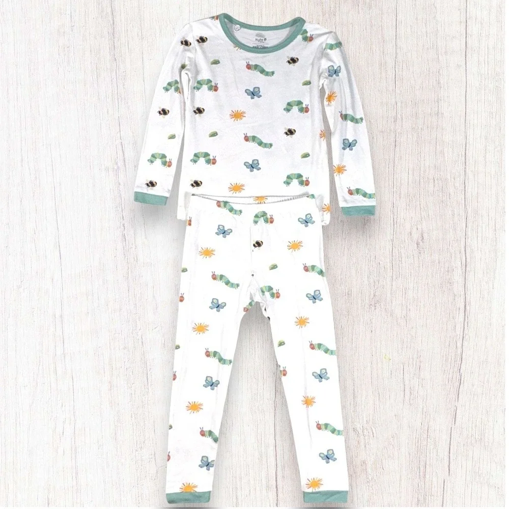 Kyte Baby Pajama Set Kids 2T White Hungry Caterpillar Bamboo Sleepwear Storybook